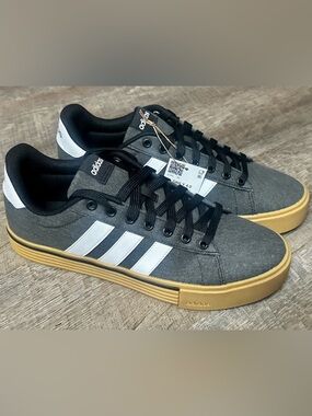adidas Daily 4.0 Grey and Black Canvas Sneakers with White Stripes and Gum Sole
